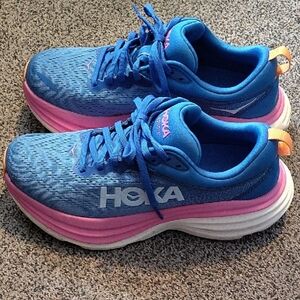 Hoka Vibrant Blue and Pink Athletic Shoes